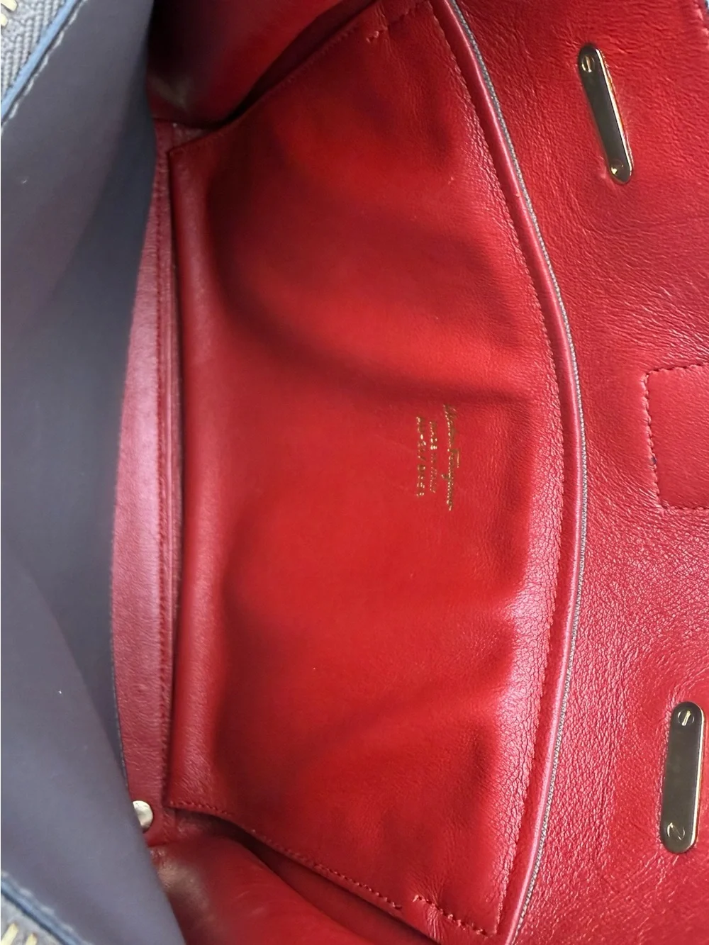 Salvatore Ferragamo Juliet Grey Leather Red Interior with Gold Hardware